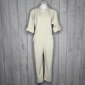 Vintage Island Spirit Silk Jumpsuit Cream Minimalist Resort Lounge, sz Small
